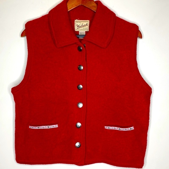 Woolrich Jackets & Blazers - Woolrich | Red Silver Button Adorned Wool Vest Collared With Pockets Floral Trim